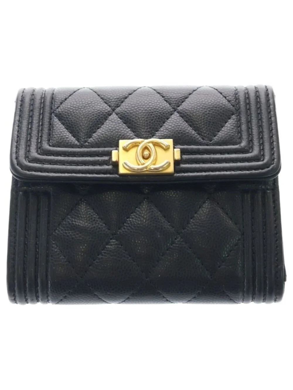 Chanel Boy Compact Wallet Caviar Leather Black